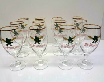 12 Vintage Crystal Liefmans Glass Beer  or Wine Crystal Goblets With Gold Rims