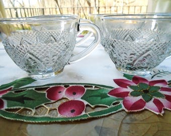 8 Vintage Diamond Point Punch Bowl Cups