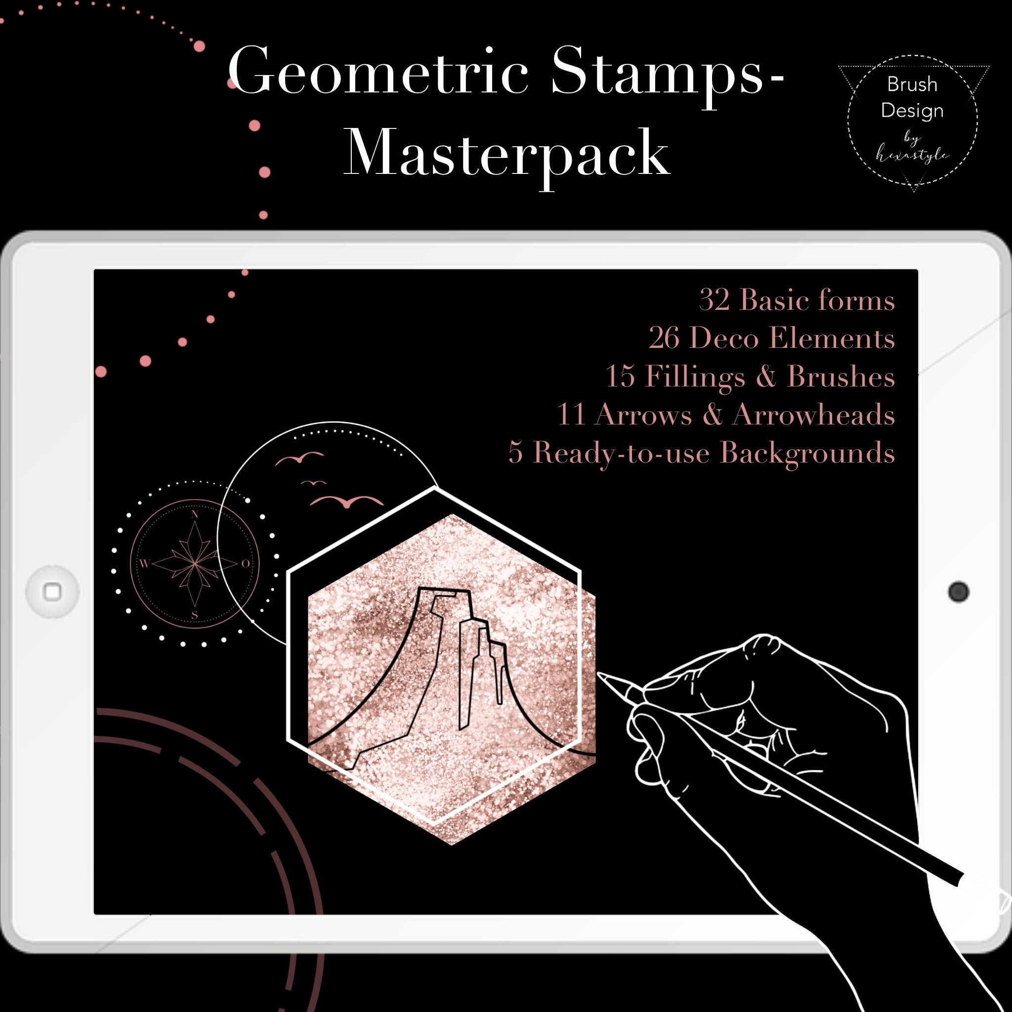89 Procreate Geometric Stamps & Brushes for Tattoos, Logos, Patterns and Art