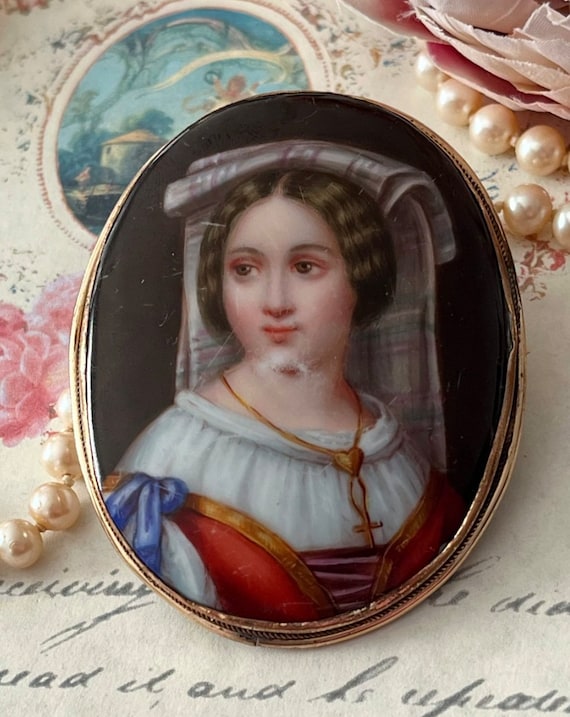 19th Century Victorian Portrait Miniature Brooch - image 4