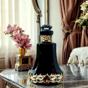 Art Deco Czechoslovakia Jeweled Ormolu Glass Perfume Bottle, made exclusively for Paris decoration