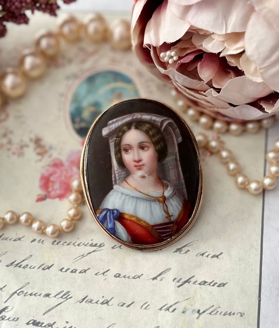 19th Century Victorian Portrait Miniature Brooch - image 1