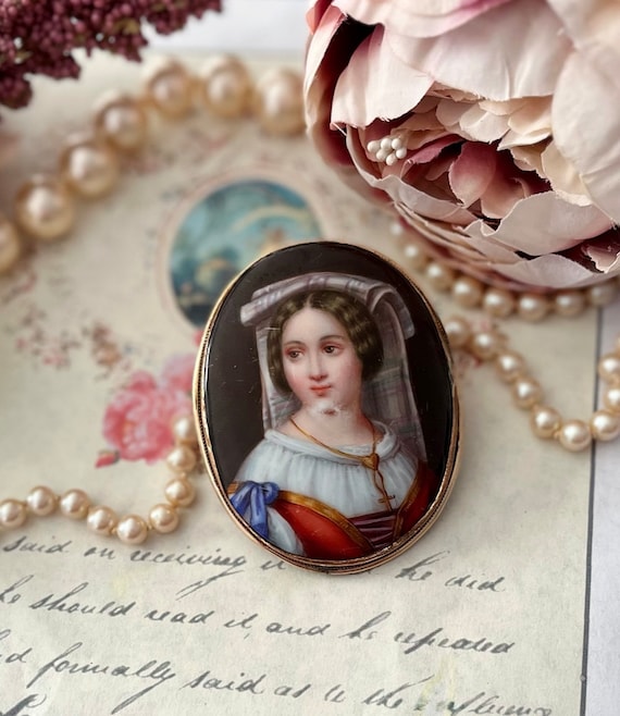 19th Century Victorian Portrait Miniature Brooch - image 2
