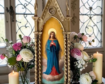 19th Century Blessed Virgin Mary, Fra Angelico Gothic Tabernacle Frame