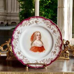 Antique French Sevres Chateau de Saint-Cloud Portrait Plate, Madame de Montespan