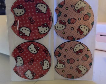 Kawaii Kitty Cartoon Car Coasters (set of 2)