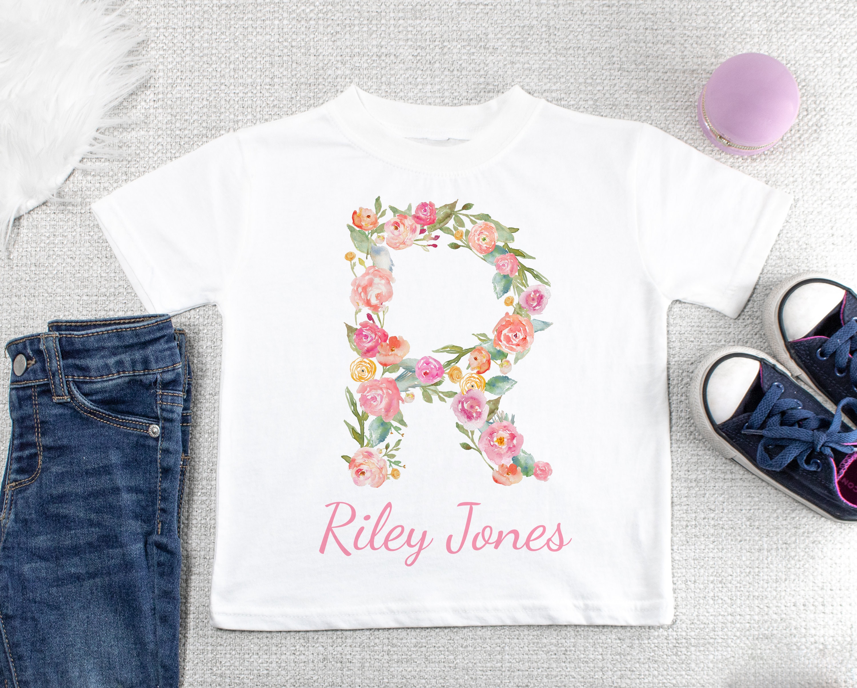 Personalized Name Shirt for Girls Toddler Initial Shirt Long Etsy