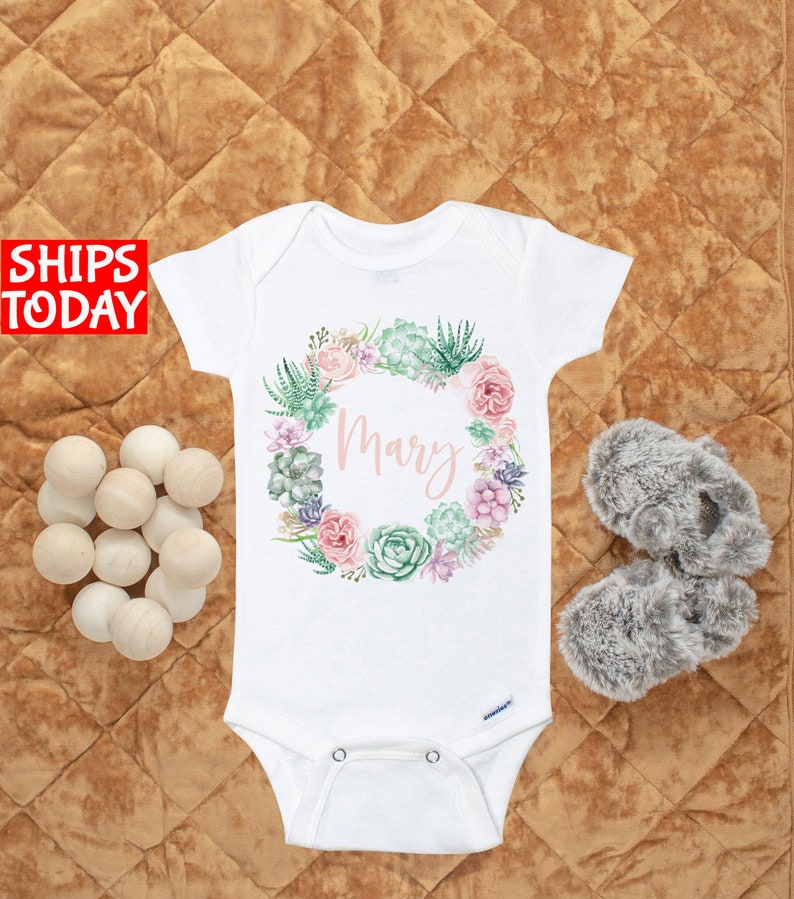 Custom Baby Onesie® Announcement Girl Name With Floral for Etsy