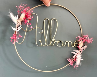 Golden crown with first name and flowers for children's room baby room decoration baby first name gift