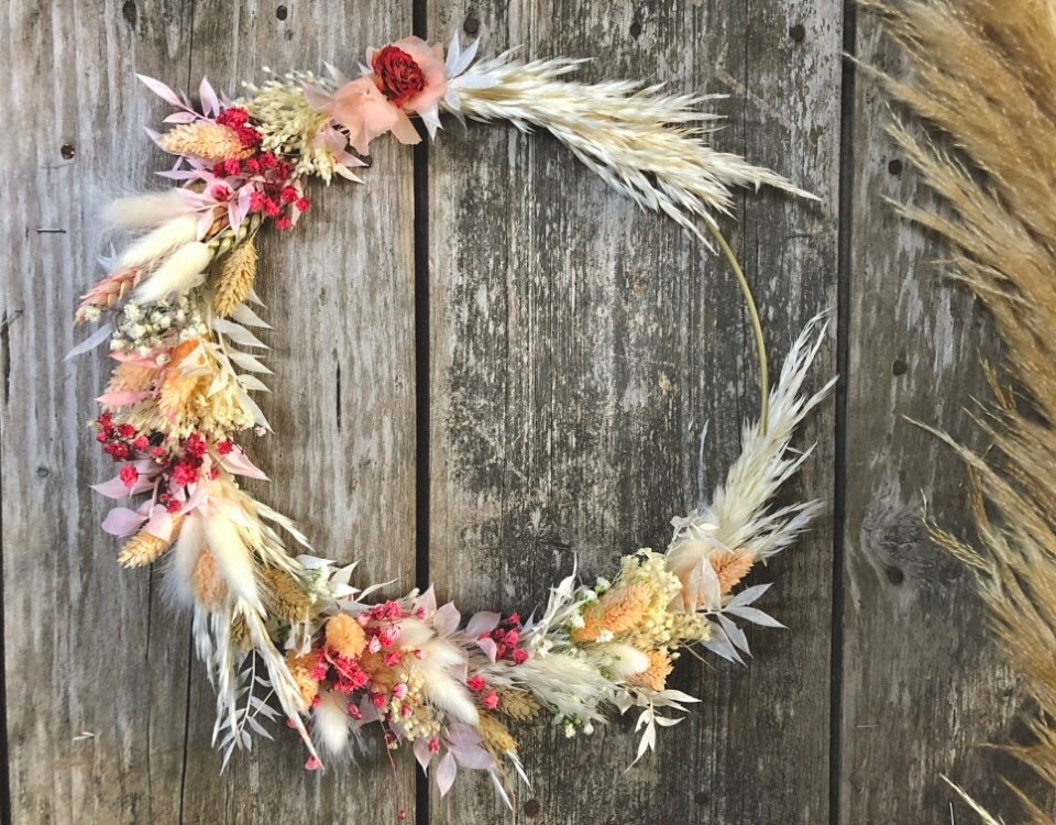 Couronne De Porte En Fleurs Simulées - Décoration Murale Printanière Pétales De Rose Et Dahlia - 36 Cm - Pour Salon, Chambre Ou Bureau