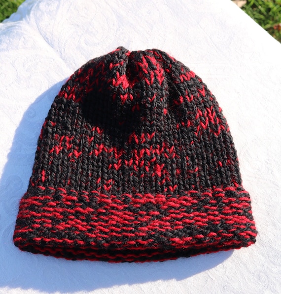 Handmade Black and Red Beanie: Acrylic Winter Hat - Etsy