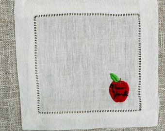 NYC Embroidered Cocktail Napkins: Big Apple Taxi Linen New York Icons, Set of 4
