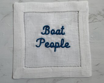 Embroidered Linen Cocktail Napkins – Humorous Hostess Gift, Set of 4