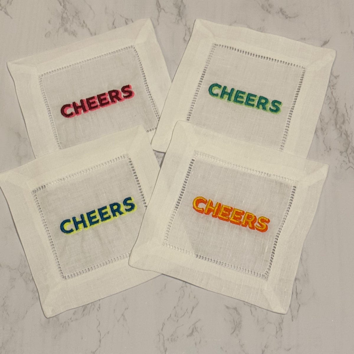 Neon Embroidered Cocktail Napkins: Linen Cheers Colorful Barware Set - Etsy