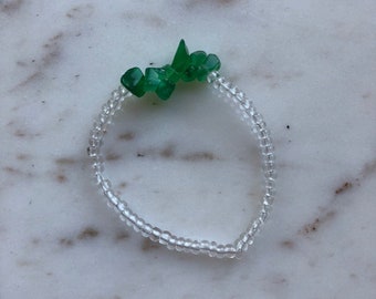 Clear Crystal & Green Glass Bead Elastic Bracelet