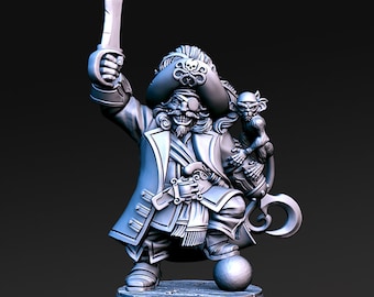 Dwarven Pirate Captain  DnD Miniature |Dwarf | Miniatures for Tabletop games like D&D or War Games| RN Estudio | Dwarf Sailor