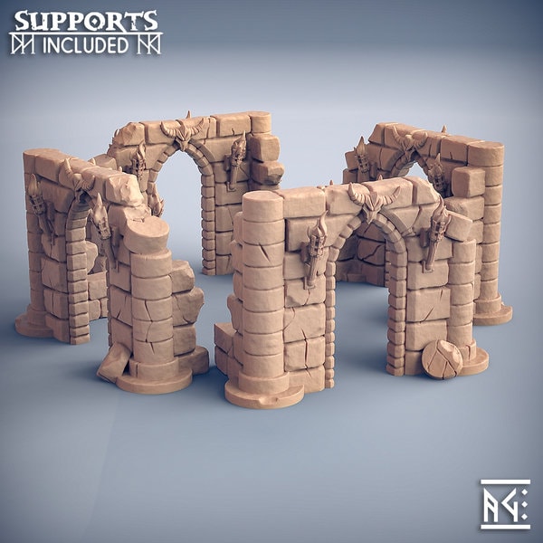 Ruins Table Top Terrain Set |  Dragon Ruins | Stone Pillars| D&D | War Games | Pathfinder | RPG | Resin Printed Ruins