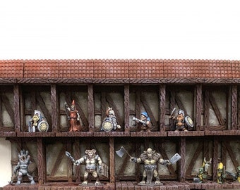 Modular Miniature Display Shelves -Tavern scene  | Holds 10 MINIS | Expandable  Wallhalla display stands | Role Playing | D&D | Pathfinder