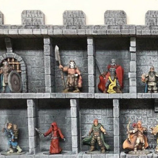 Modular Miniature Display Shelves -Stone Castle   | Holds 10 MINIS | Expandable  Wallhalla display stands | Role Playing | D&D | Pathfinder