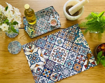 Placemats / Mediterraan Perzisch patroon | Placemats Set van 2, 4, 6 | Tafelmatten | Placemats en dienbladenset | Inwijdingsfeest | Kerstcadeaus