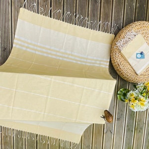TURKISH TOWEL 100% COTTON Hammam Towel Bridesmaid Gifts Peshtemal Towel Beach , Pool Towel Scarf Throw Shawl Gifts for Her Mustard (Light)