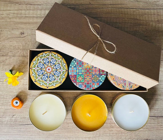 3er Set DUFTKERZEN SET | Geschenkset | Natur | Handarbeit | Vegane Kerzen in dekorativen Schachteln, Meditation, Einweihungsparty, Weihnachtsgeschenk