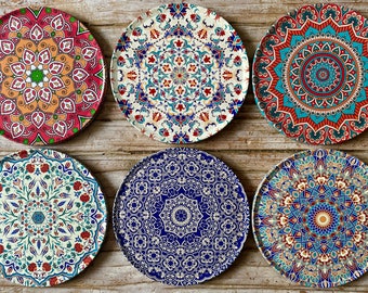 Set van 6 onderzetters | Onderzetterset | Turkse Perzische Mandala patroon onderzetters | Thee Koffiekopmatten | Verjaardagscadeau | Inwijdingsfeest cadeau