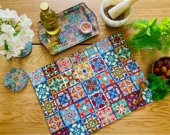 Mediterranean Style Placemats | Placemats Set of 2, 4, 6 | Placemats and Coasters Set / + Tray | Christmas Gifts | Dinning | Table Mats