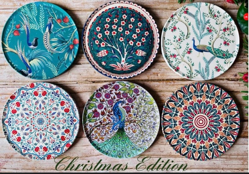 Coaster | Set of 6 Drink Coasters | Mediterranean Pattern Coasters | Art Coaster Set | Christmas Gifts | Housewarming Gift | Gifts for Her Christmas Edition