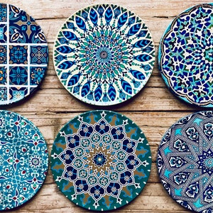 Coasters | Set of 6 Drink Coasters | Boho Coasters Set / Persian Pattern / Home Decor | Birthday Gift | Housewarming Gift | Gifts for Her