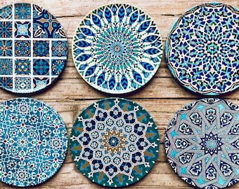 Coasters | Set of 6 Drink Coasters | Boho Coasters Set / Persian Pattern / Home Decor | Birthday Gift | Housewarming Gift | Gifts for Her