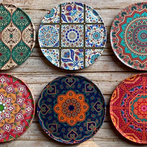 Coasters Set of 6 Drink Coaster Set Persian Mediterranean Pattern Ramadan Eid Housewarming Gifts Gift for Her New Home Gift Bomonti