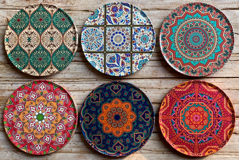 Coasters Set of 6 Drink Coaster Set Persian Mediterranean / Turkish Pattern Coasters Housewarming Gifts Gift for Her New Home Gift Bomonti