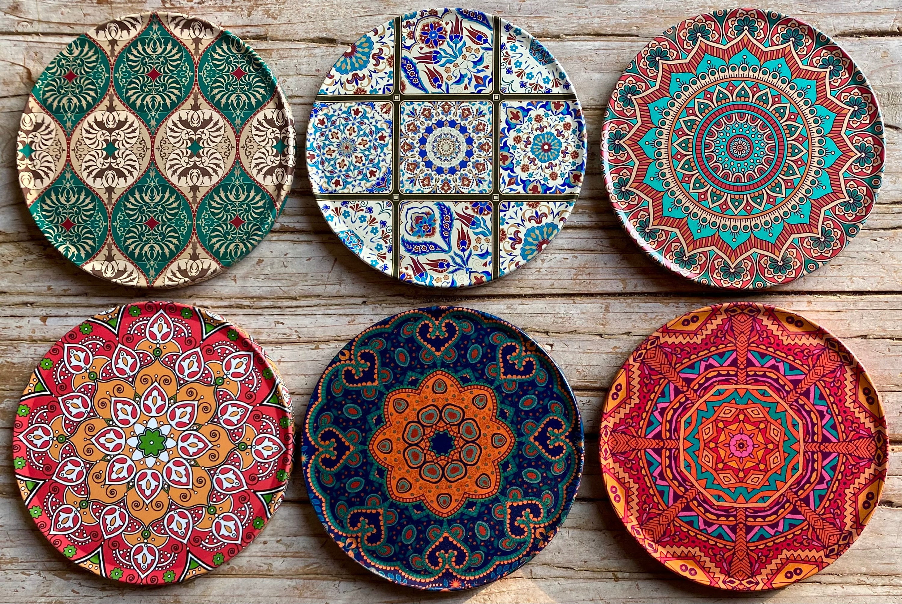 Coasters / Set of 6 Drink Coasters Turkish Mediterranean Persian Design  Coaster Set Mats Gifts for Her Housewarming Birthday Gift 