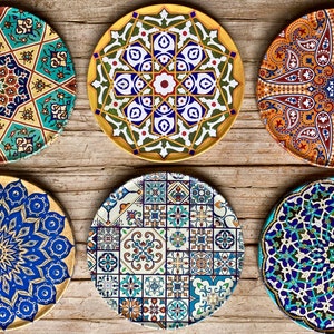 Porta-copos | Conjunto de 6 porta-copos para bebidas | Porta-copos turco persa marroquino | Porta-copos para chá e café | Presentes para ela | Presente Houseming | Porta-copos Boho