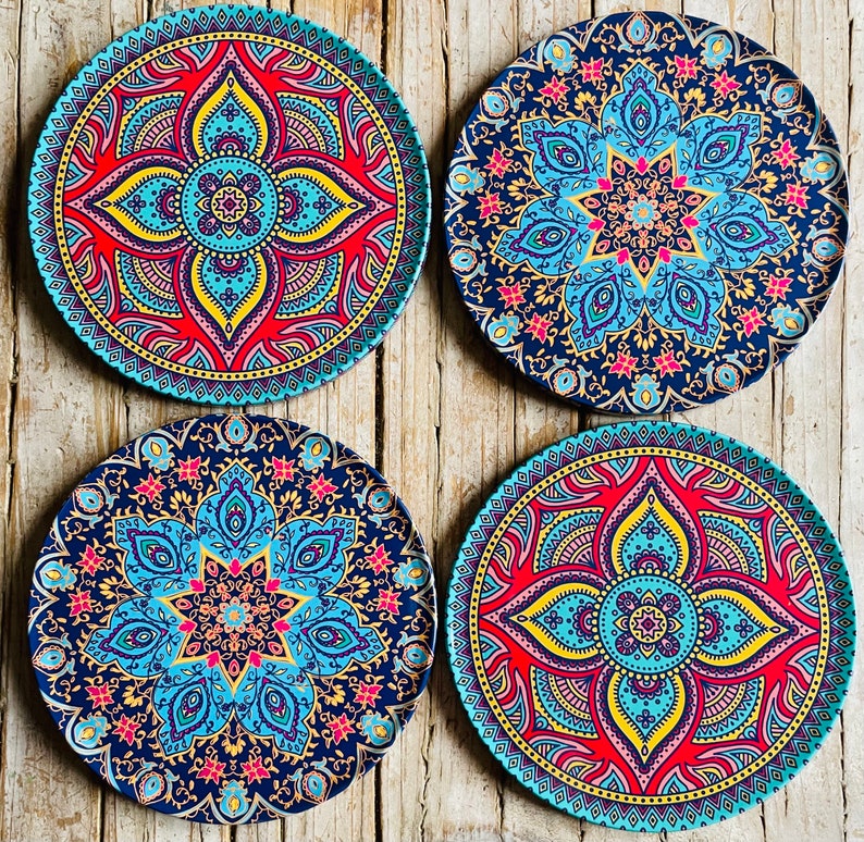 Coasters Set of 6 Drink Coaster Set Persian Mediterranean Pattern Ramadan Eid Housewarming Gifts Gift for Her New Home Gift Set of 4 (A)