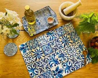 Mediterranean Style Placemats | Placemats Set of 2, 4, 6 | Placemats and Coasters Set / + Tray | Housewarming Gift | Dinning | Table Mats