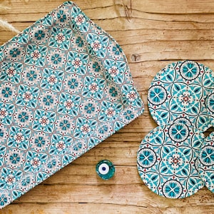 TRAY GIFT SET with 4 Drink Coasters | Turkish Mediterranean Pattern Coasters & Tray | Housewarming / Wedding / Birthday Gift | Gifts for Her