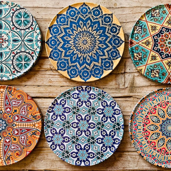 Set of 6 Coasters | Drink Coaster | Turkish / Persian / Mediterranean design pattern Coasters | Tea Coffee Cup Mats | Housewarming Gift