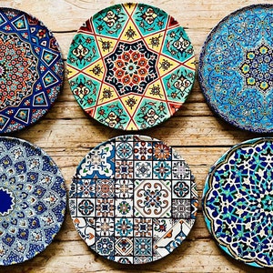 Coasters Set of 6 Drink Coaster Set Persian Mediterranean Pattern Ramadan Eid Housewarming Gifts Gift for Her New Home Gift Fethiye