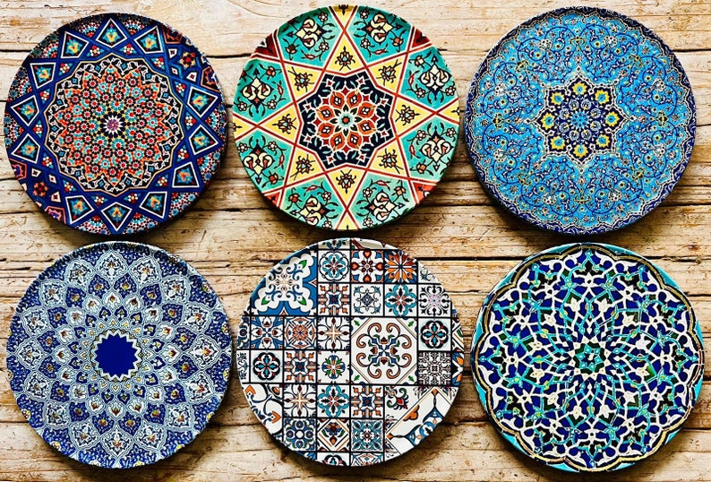 Coasters Set of 6 Drink Coaster Set Persian Mediterranean Pattern Ramadan Eid Housewarming Gifts Gift for Her New Home Gift Fethiye