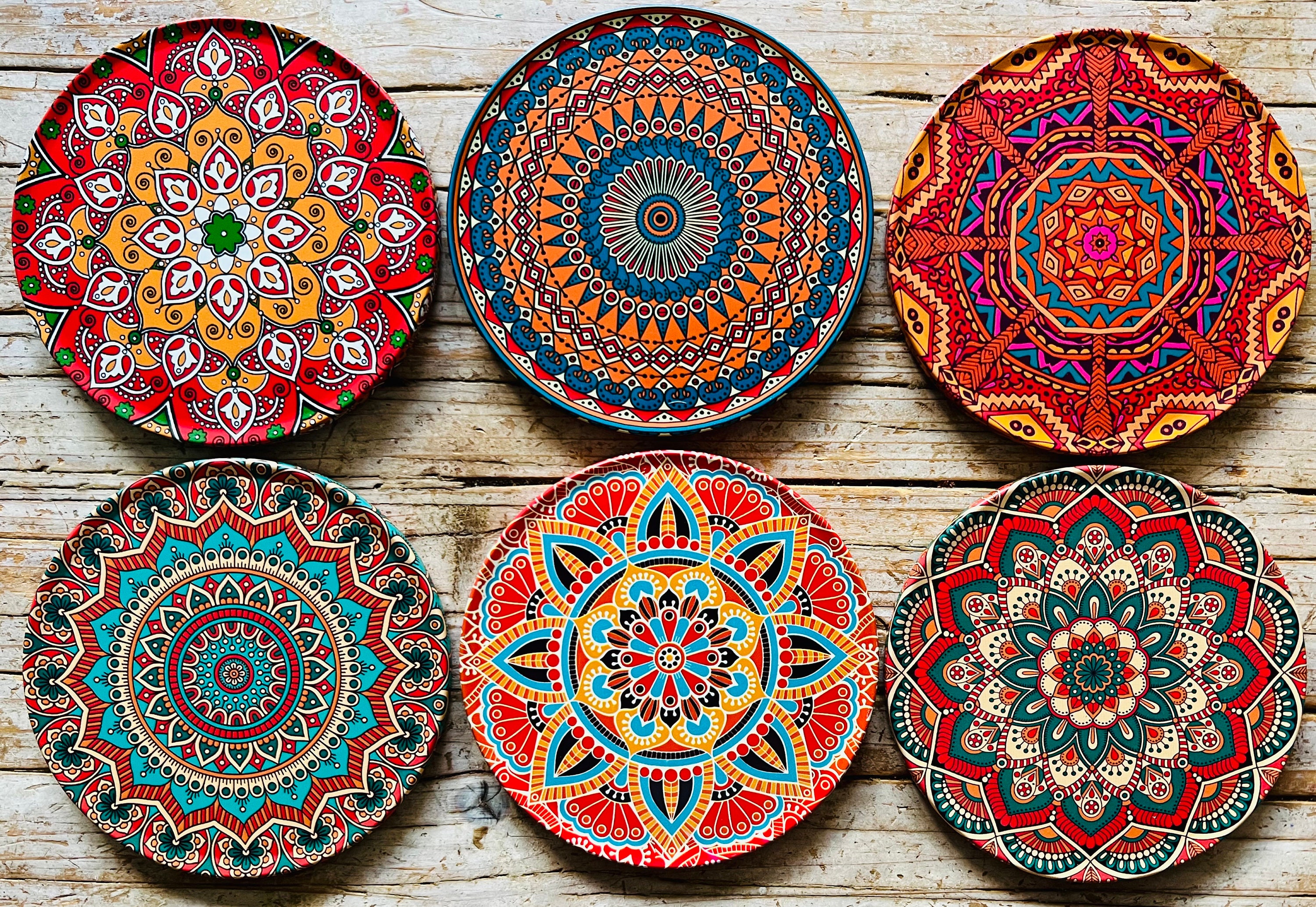 Drink Coasters Set Of 6 Turkish Moroccan Design Round Coaster Tea Coffee Cup  Mat