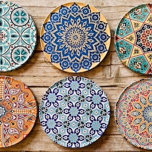 Coasters Set of 6 Drink Coaster Set Persian Mediterranean Pattern Ramadan Eid Housewarming Gifts Gift for Her New Home Gift Boho