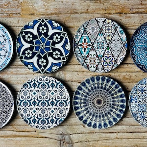 Coasters Set | Set of 8 Drink Coasters / Turkish / Mediterranean / Persian Pattern Coasters | Cup Mats | Housewarming Gift | Gifts for Her