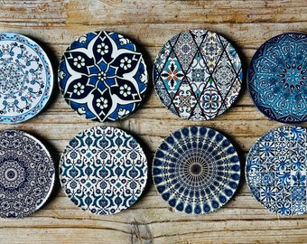 Coasters Set | Set of 8 Drink Coasters / Turkish / Mediterranean / Persian Pattern Coasters | Cup Mats | Housewarming Gift | Gifts for Her