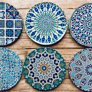 Coasters Set of 6 Drink Coaster /Mediterranean Persian Turkish Coasters Set / Housewarming Gift / Gifts for Her / Home Decor / Best Gift image 4