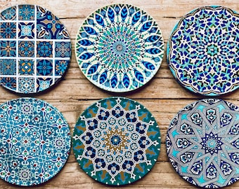 Onderzetters instellen | Set van 6 onderzetters Turks/mediterraan/Perzisch/Boho patroon Coaster/Housewarming cadeau/kerstcadeaus/matten