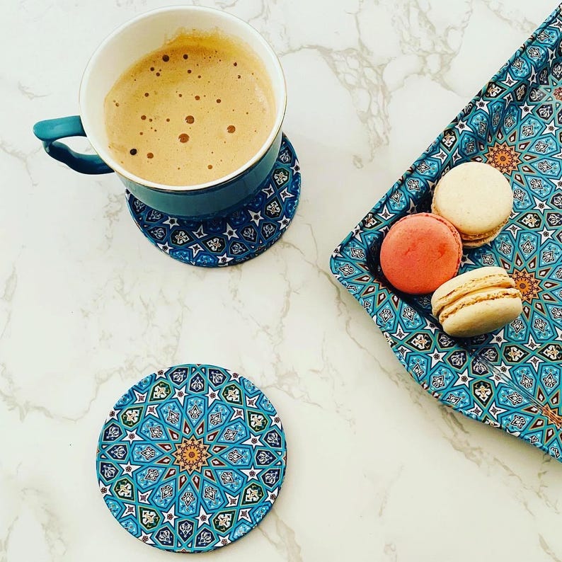 Coaster | Set of 6 Drink Coasters | Mediterranean Pattern Coasters | Art Coaster Set | Christmas Gifts | Housewarming Gift | Gifts for Her image 15