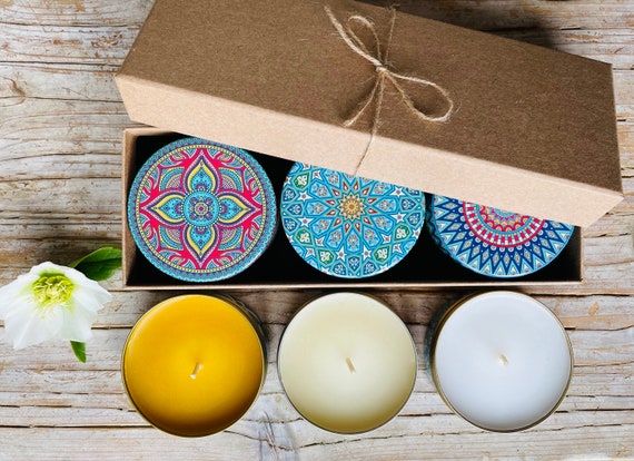 Kerzen | Duftkerzen 3er SET | Naturkerzen Set | Vegan | Handgefertigt in Dekorativer Zinn Box | Weihnachtsgeschenke Set | Einweihungsgeschenk