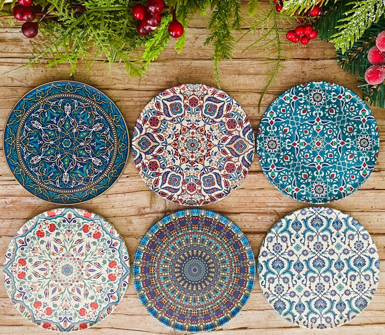 Coasters Set of 6 Drink Coaster /Mediterranean Persian Turkish Coasters Set / Housewarming Gift / Gifts for Her / Home Decor / Best Gift image 7